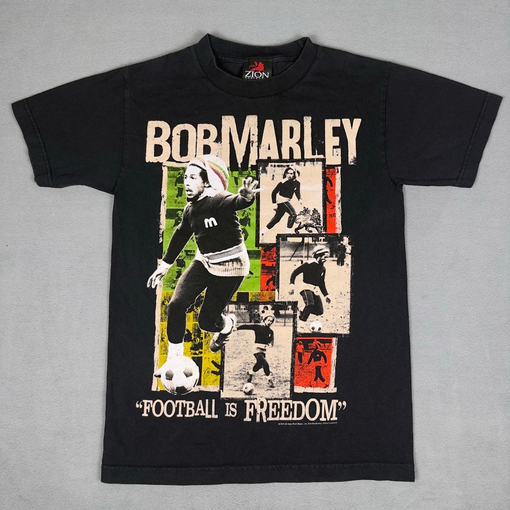 Bob Marley Football Is Freedom Tee Zion Rootswear 2010 Black USA Made Small